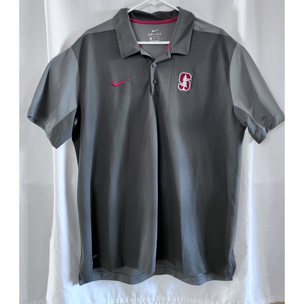 Nike Stanford‎ Cardinal Dri-Fit Polo Shirt Mens Gray Size XL Short Sleeve